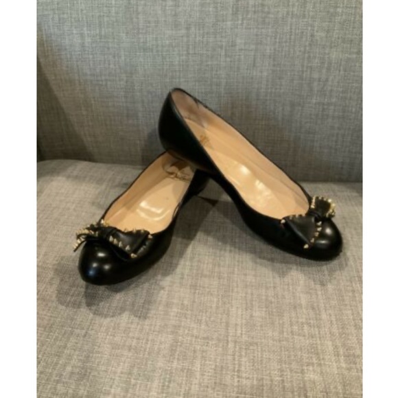 Christian Louboutin Shoes - Christian Louboutin Black Leather Studded Bow Flat